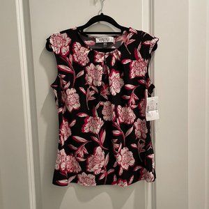 NWT Kasper SS Black Floral Petite Top S